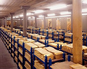 Gold storage in the Bank of England's underground vault.